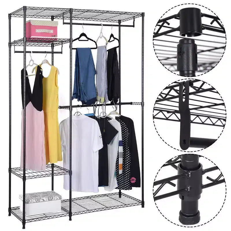 48x18x71" Portable Closet Organizer Garment Rack – Steel, 3 Hanging Rods & 5 Shelves