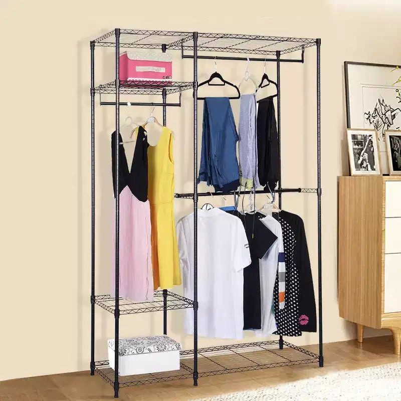 48x18x71" Portable Closet Organizer Garment Rack – Steel, 3 Hanging Rods & 5 Shelves