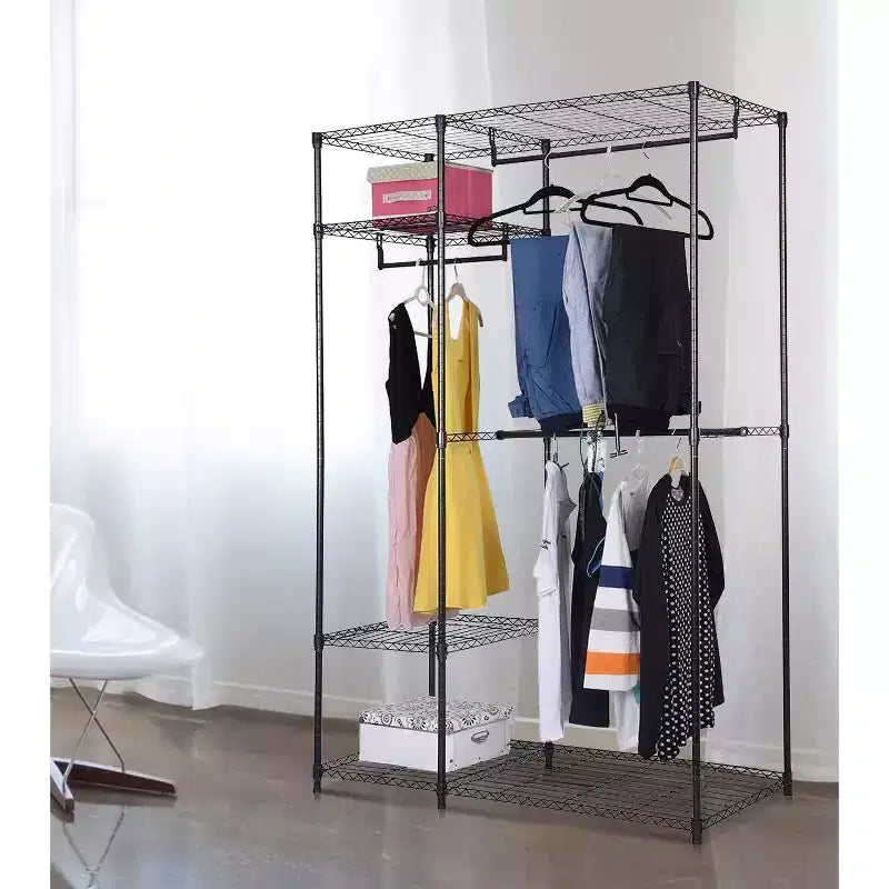 48x18x71" Portable Closet Organizer Garment Rack – Steel, 3 Hanging Rods & 5 Shelves