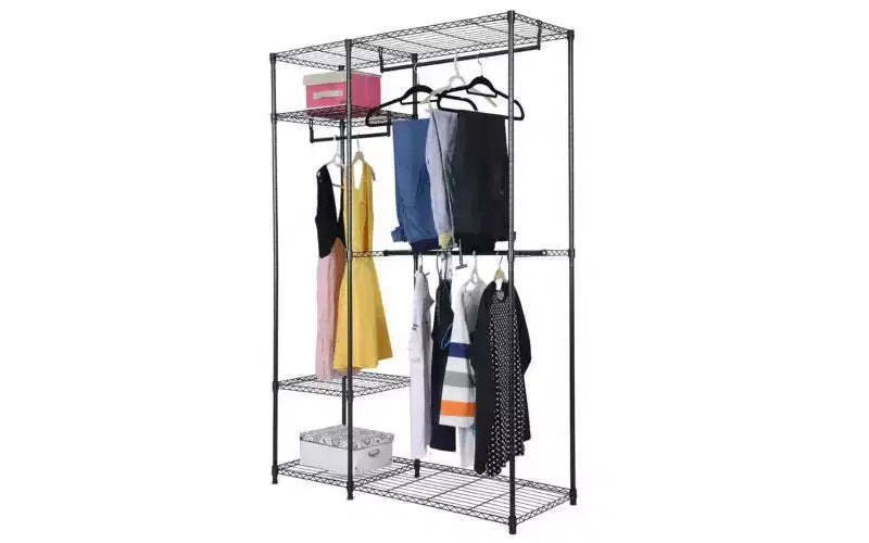 48x18x71" Portable Closet Organizer Garment Rack – Steel, 3 Hanging Rods & 5 Shelves