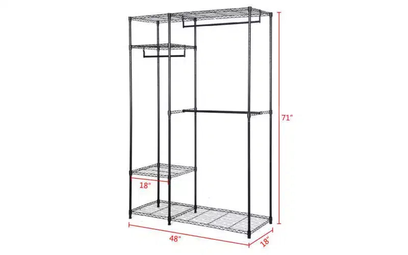 48x18x71" Portable Closet Organizer Garment Rack – Steel, 3 Hanging Rods & 5 Shelves