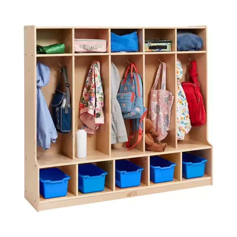 5-Section Kids Coat Locker with Bench & 5 Storage Bins – Birch Wood, GREENGUARD Gold
