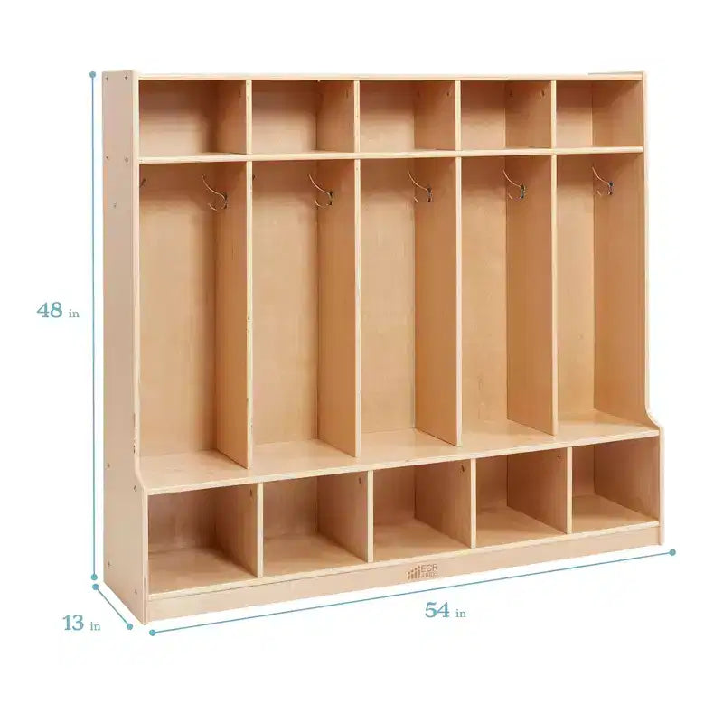 5-Section Kids Coat Locker with Bench & 5 Storage Bins – Birch Wood, GREENGUARD Gold