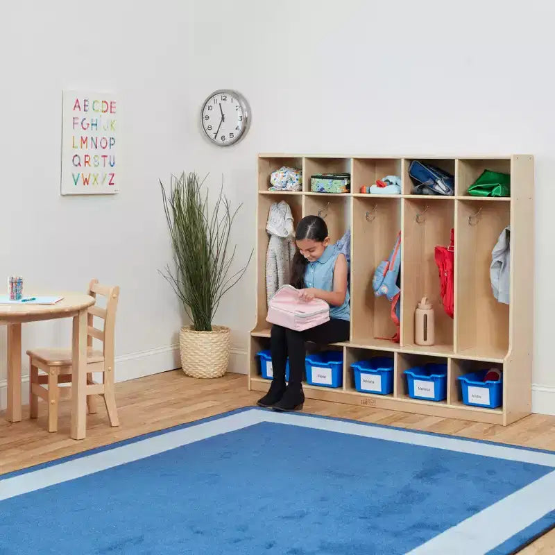 5-Section Kids Coat Locker with Bench & 5 Storage Bins – Birch Wood, GREENGUARD Gold