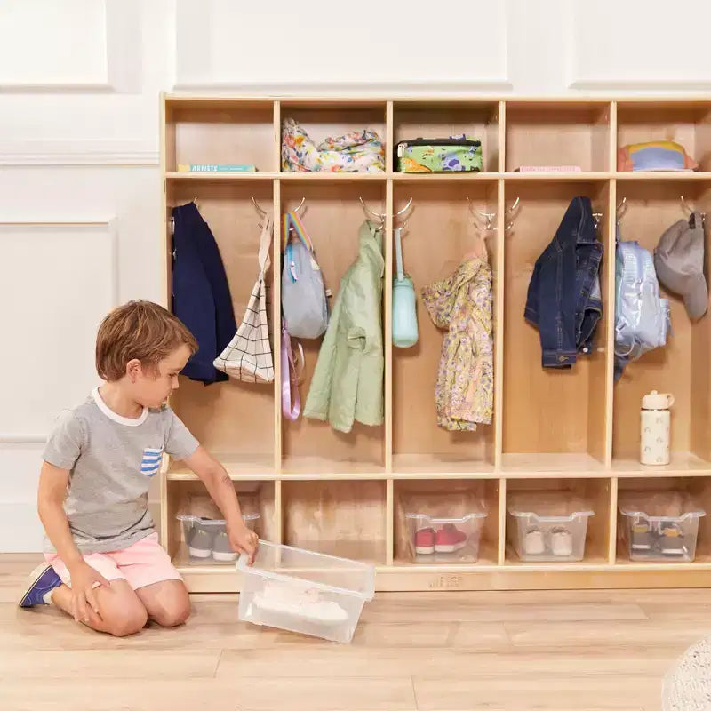 5-Section Kids Coat Locker with Bench & 5 Storage Bins – Birch Wood, GREENGUARD Gold