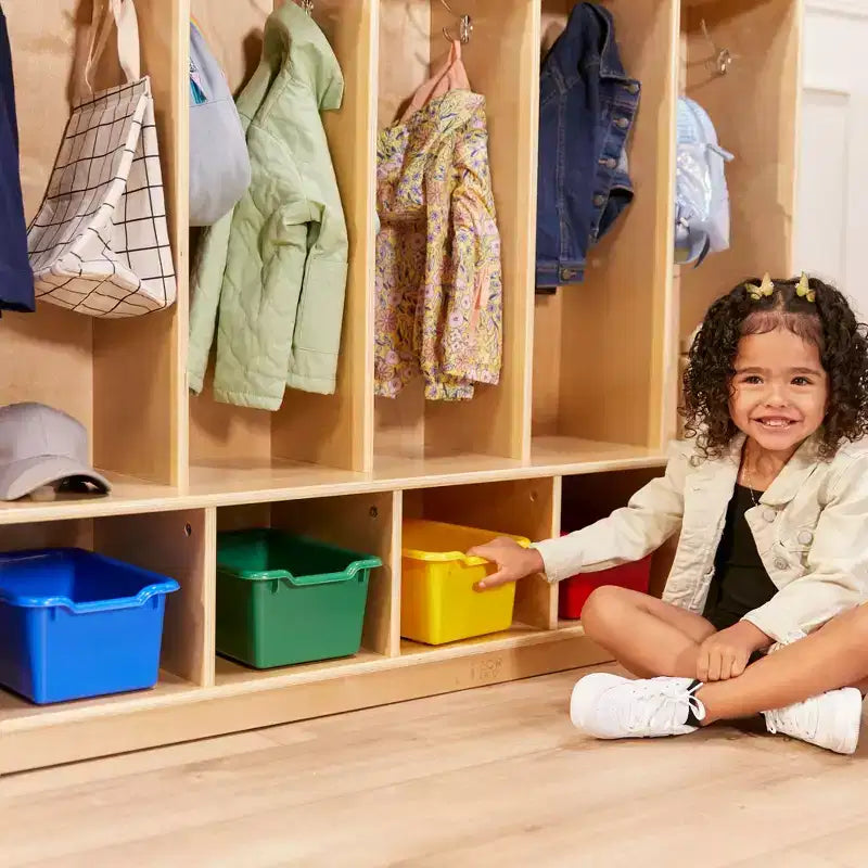 5-Section Kids Coat Locker with Bench & 5 Storage Bins – Birch Wood, GREENGUARD Gold