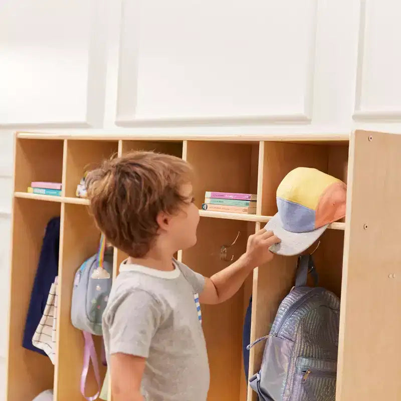 5-Section Kids Coat Locker with Bench & 5 Storage Bins – Birch Wood, GREENGUARD Gold
