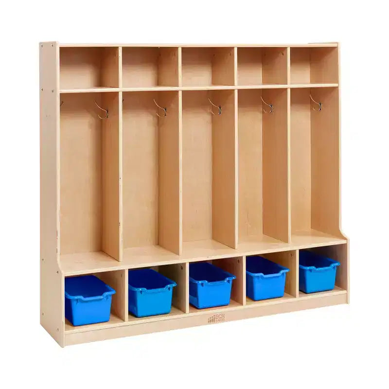 5-Section Kids Coat Locker with Bench & 5 Storage Bins – Birch Wood, GREENGUARD Gold
