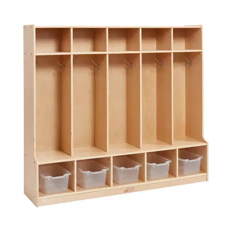 5-Section Kids Coat Locker with Bench & 5 Storage Bins – Birch Wood, GREENGUARD Gold