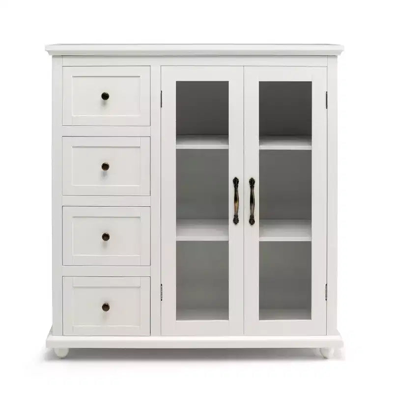 Buffet Sideboard Kitchen Storage Cabinet – 4 Drawers, 2 Glass Doors, MDF, White/Blue/Green