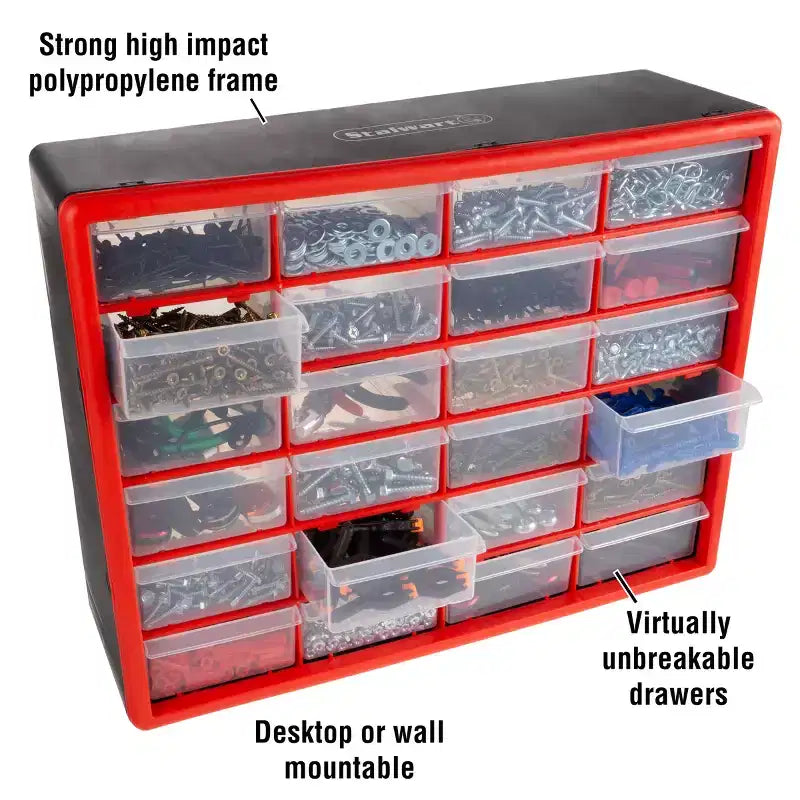 24-Drawer Plastic Storage Cabinet & Compartment Organizer – Wall Mount or Desktop