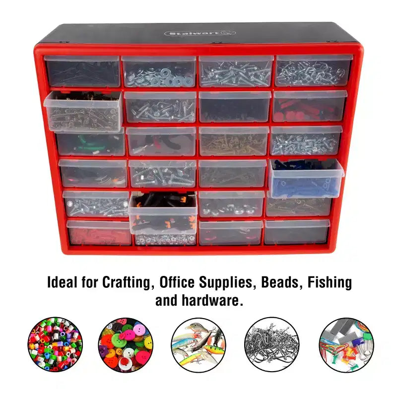 24-Drawer Plastic Storage Cabinet & Compartment Organizer – Wall Mount or Desktop