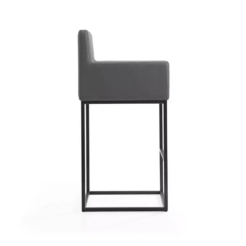 Mid-Century Modern Upholstered Metal Barstool – Faux Leather, Arms, Footrest, 30" Seat Height