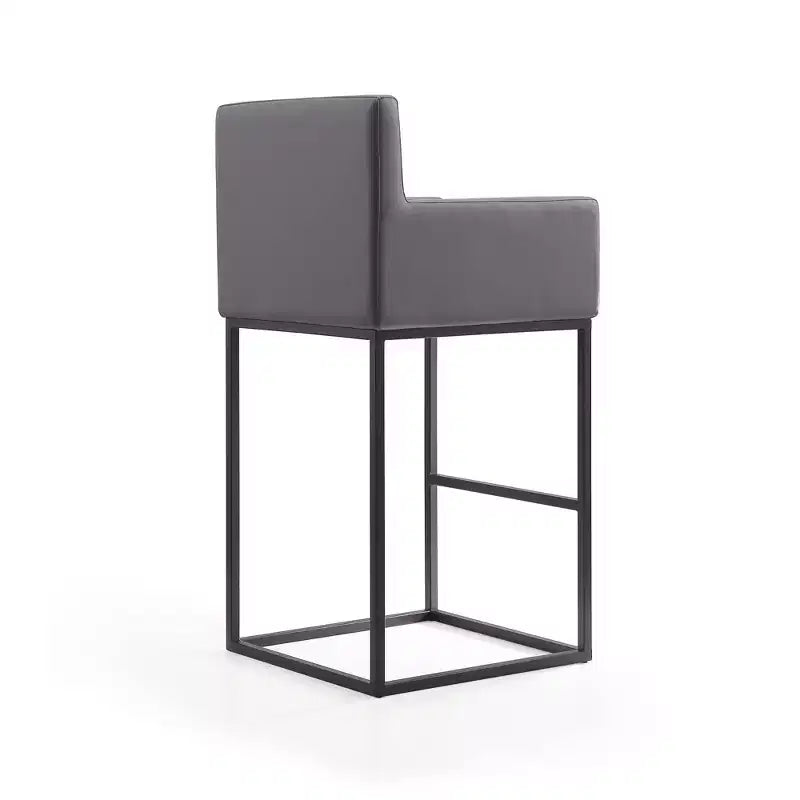 Mid-Century Modern Upholstered Metal Barstool – Faux Leather, Arms, Footrest, 30" Seat Height