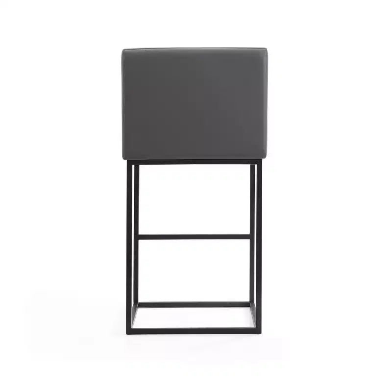 Mid-Century Modern Upholstered Metal Barstool – Faux Leather, Arms, Footrest, 30" Seat Height