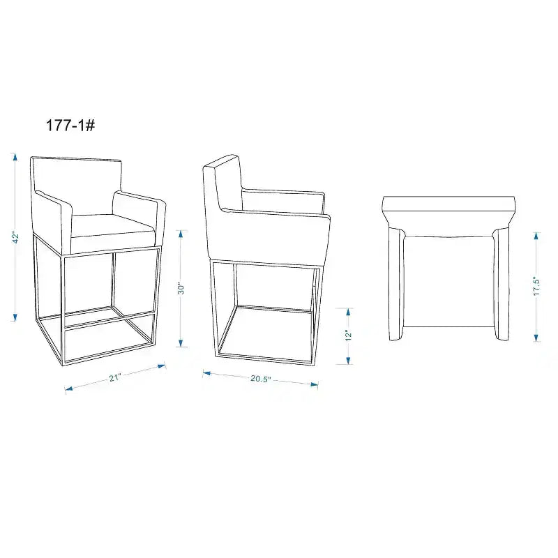 Mid-Century Modern Upholstered Metal Barstool – Faux Leather, Arms, Footrest, 30" Seat Height