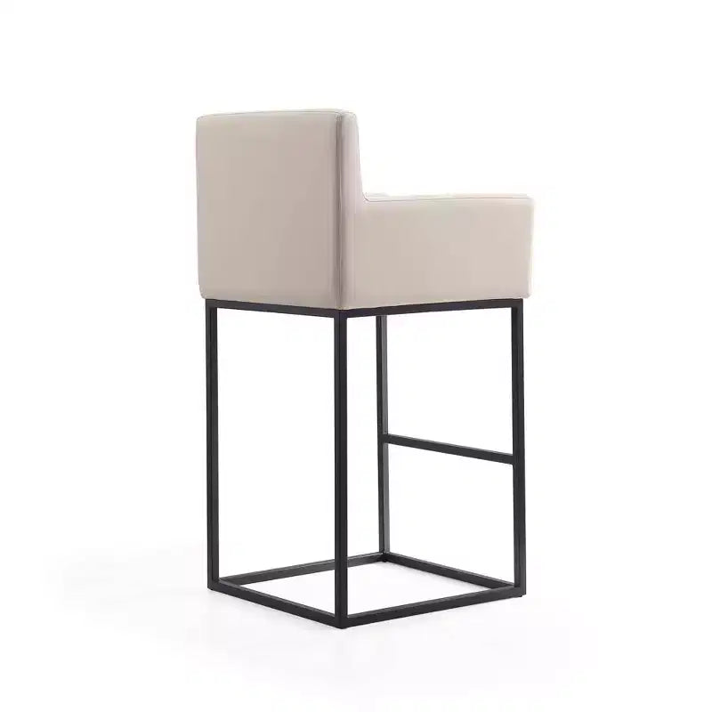 Mid-Century Modern Upholstered Metal Barstool – Faux Leather, Arms, Footrest, 30" Seat Height