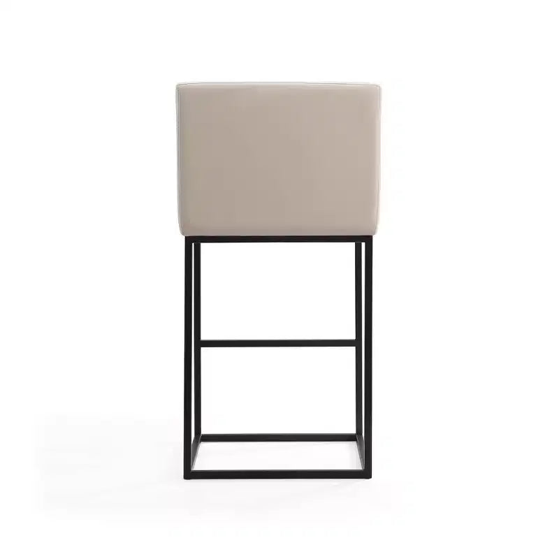 Mid-Century Modern Upholstered Metal Barstool – Faux Leather, Arms, Footrest, 30" Seat Height