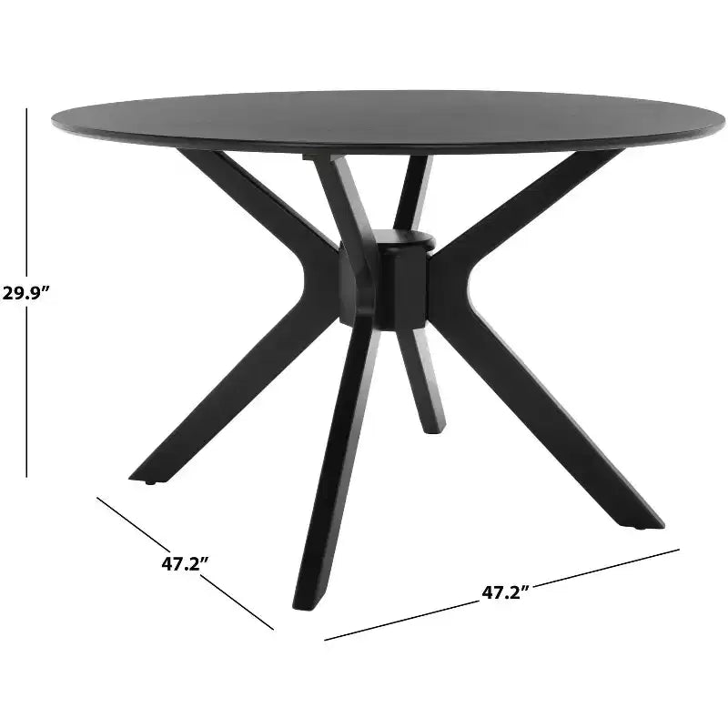 47" Round Modern Dining Table – Matte Black, Rubberwood & MDF, Seats 4–6