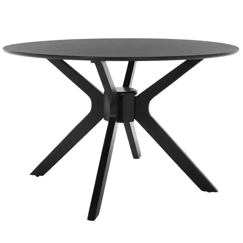 47" Round Modern Dining Table – Matte Black, Rubberwood & MDF, Seats 4–6