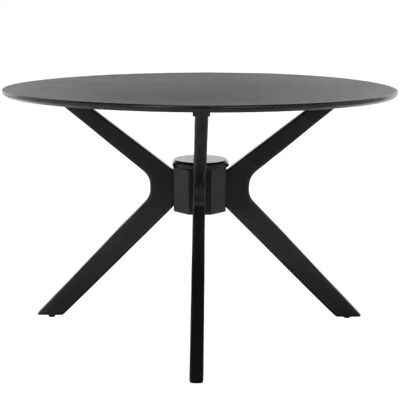 47" Round Modern Dining Table – Matte Black, Rubberwood & MDF, Seats 4–6