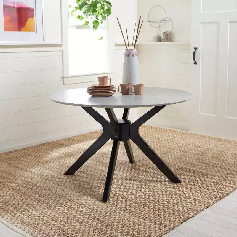 47" Round Modern Dining Table – Matte Black, Rubberwood & MDF, Seats 4–6