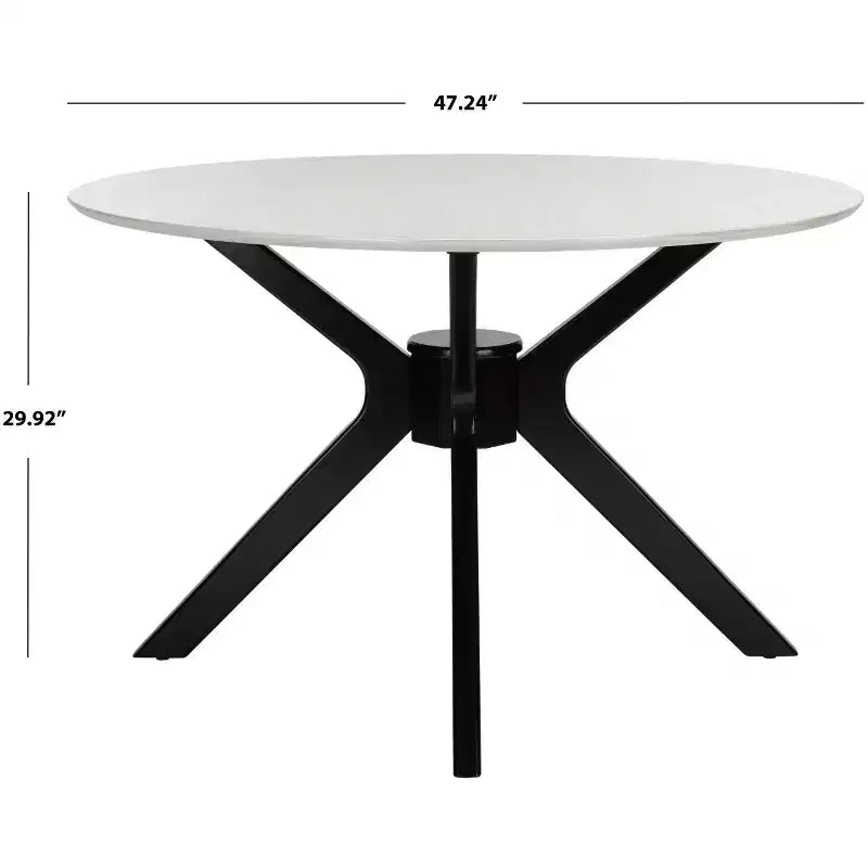 47" Round Modern Dining Table – Matte Black, Rubberwood & MDF, Seats 4–6