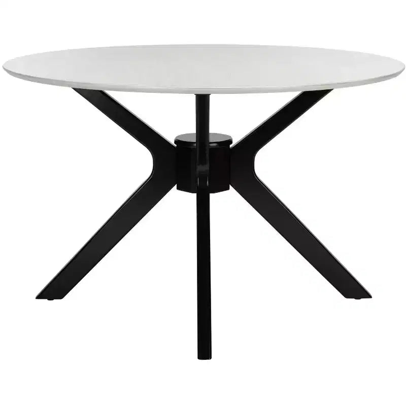 47" Round Modern Dining Table – Matte Black, Rubberwood & MDF, Seats 4–6