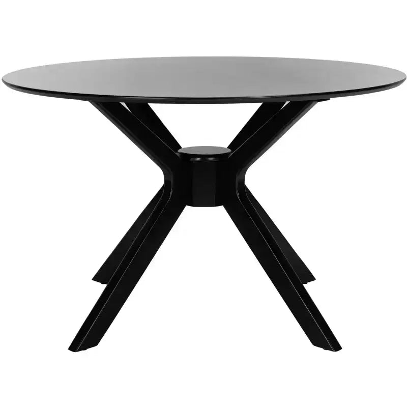 47" Round Modern Dining Table – Matte Black, Rubberwood & MDF, Seats 4–6