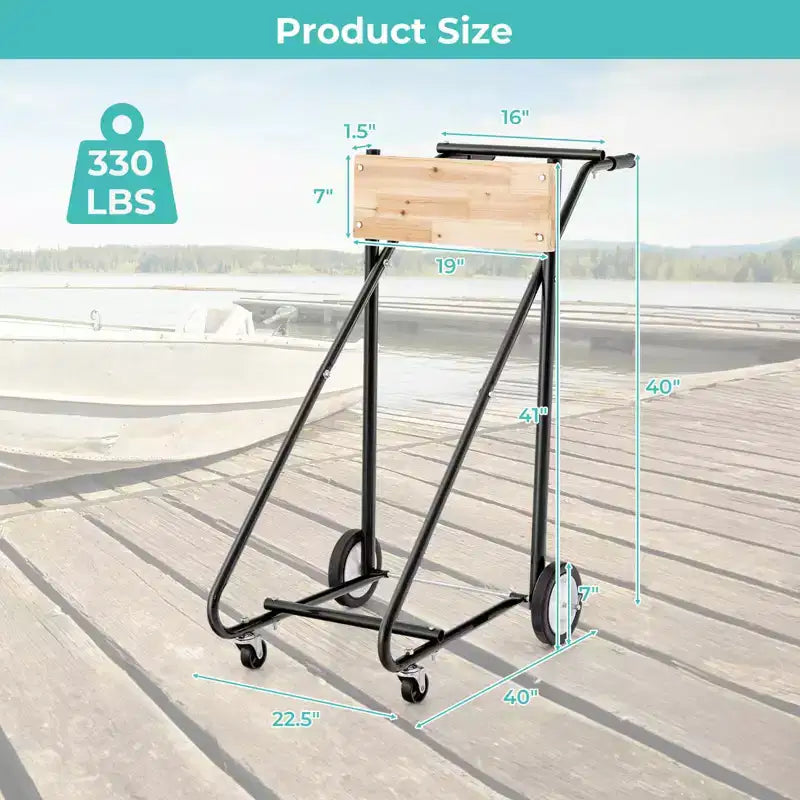 Heavy-Duty Outboard Boat Motor Stand Cart – 330 lb Capacity, 4 Wheels, Iron & Plywood