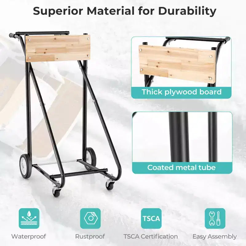 Heavy-Duty Outboard Boat Motor Stand Cart – 330 lb Capacity, 4 Wheels, Iron & Plywood