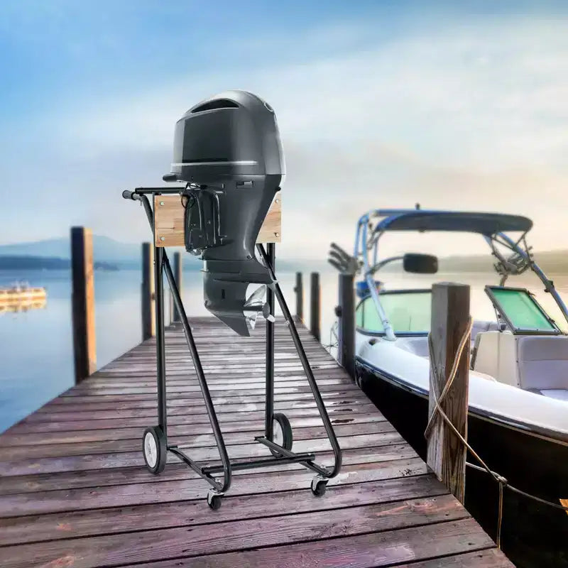 Heavy-Duty Outboard Boat Motor Stand Cart – 330 lb Capacity, 4 Wheels, Iron & Plywood