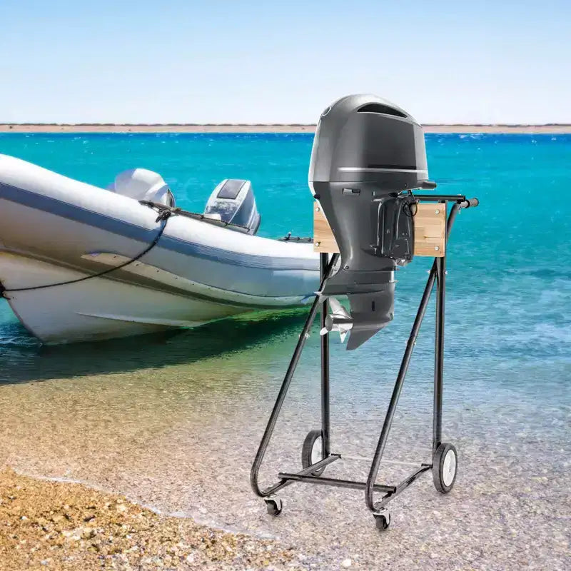 Heavy-Duty Outboard Boat Motor Stand Cart – 330 lb Capacity, 4 Wheels, Iron & Plywood