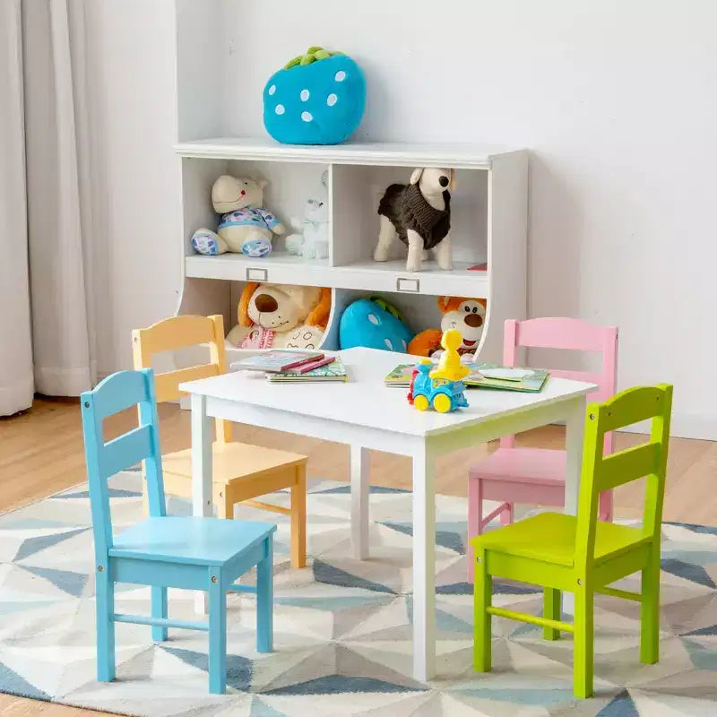 5-Piece Kids Wood Table & Chair Set – Colorful, Ages 2–6, Pine & MDF, EPA Certified