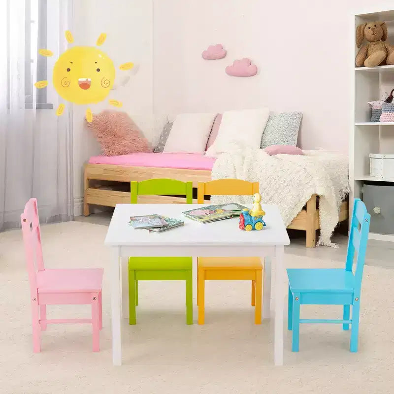 5-Piece Kids Wood Table & Chair Set – Colorful, Ages 2–6, Pine & MDF, EPA Certified