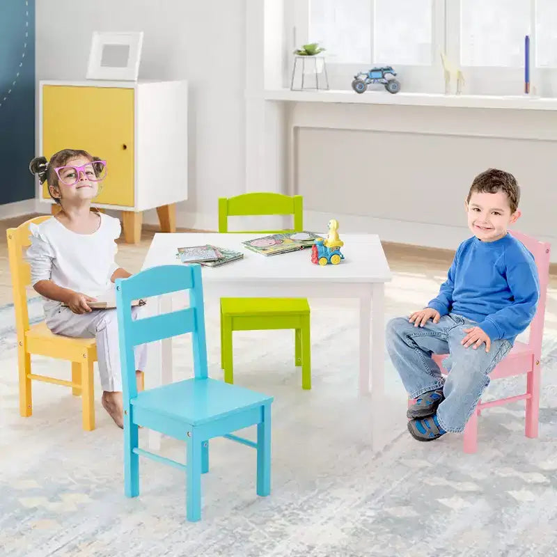 5-Piece Kids Wood Table & Chair Set – Colorful, Ages 2–6, Pine & MDF, EPA Certified