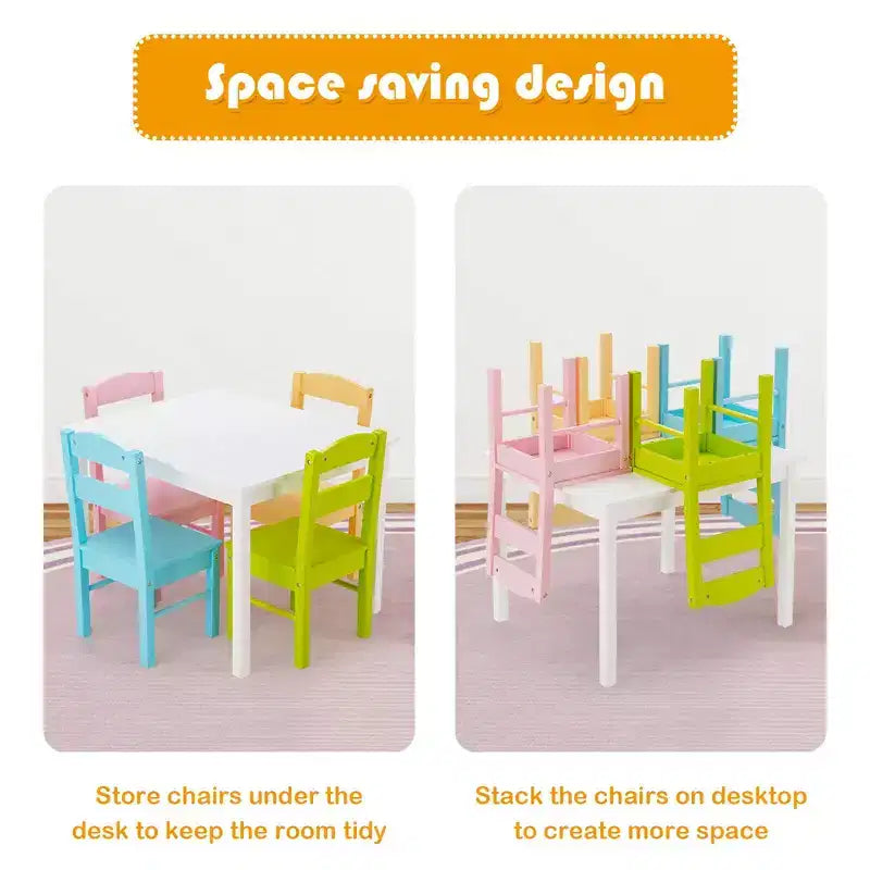 5-Piece Kids Wood Table & Chair Set – Colorful, Ages 2–6, Pine & MDF, EPA Certified