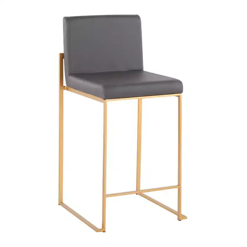 Set of 2 High-Back Counter Height Barstools – Faux Leather, Gold Steel Legs, 26" Seat