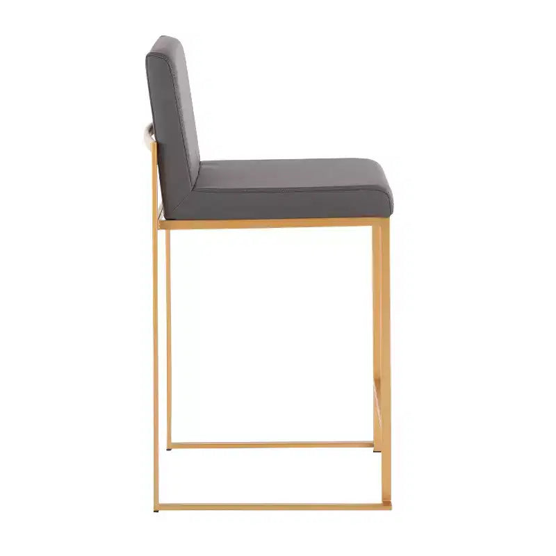 Set of 2 High-Back Counter Height Barstools – Faux Leather, Gold Steel Legs, 26" Seat