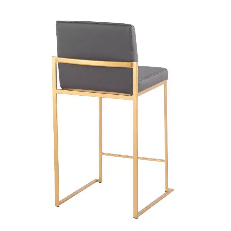Set of 2 High-Back Counter Height Barstools – Faux Leather, Gold Steel Legs, 26" Seat