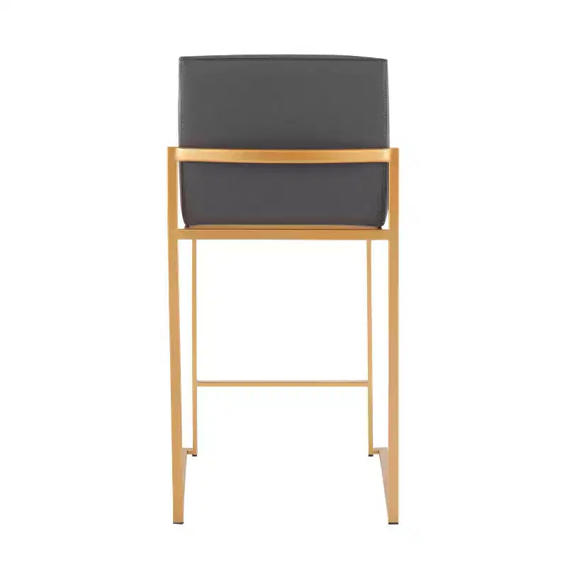 Set of 2 High-Back Counter Height Barstools – Faux Leather, Gold Steel Legs, 26" Seat