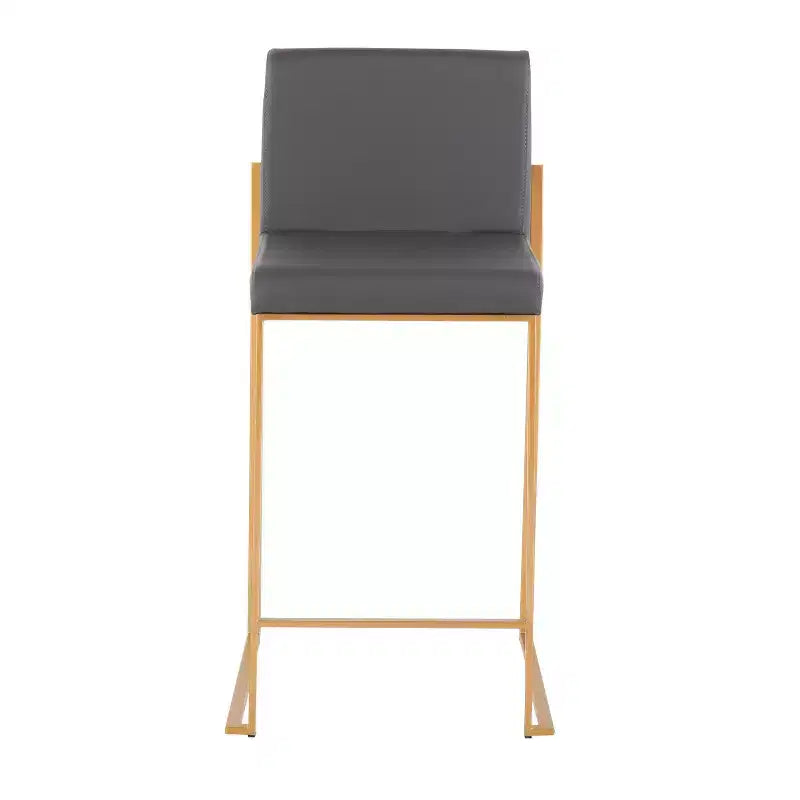 Set of 2 High-Back Counter Height Barstools – Faux Leather, Gold Steel Legs, 26" Seat