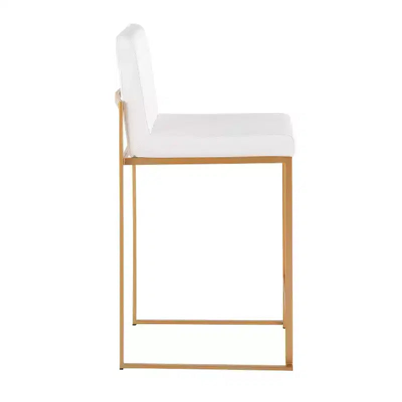 Set of 2 High-Back Counter Height Barstools – Faux Leather, Gold Steel Legs, 26" Seat