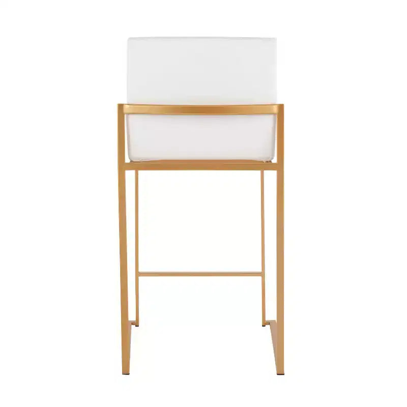 Set of 2 High-Back Counter Height Barstools – Faux Leather, Gold Steel Legs, 26" Seat