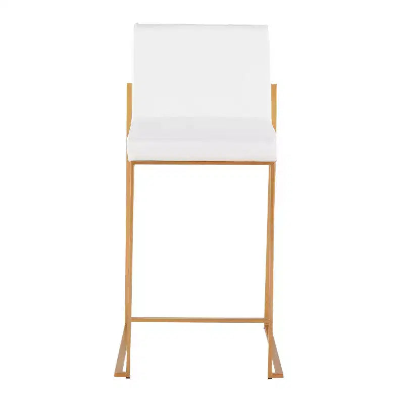 Set of 2 High-Back Counter Height Barstools – Faux Leather, Gold Steel Legs, 26" Seat