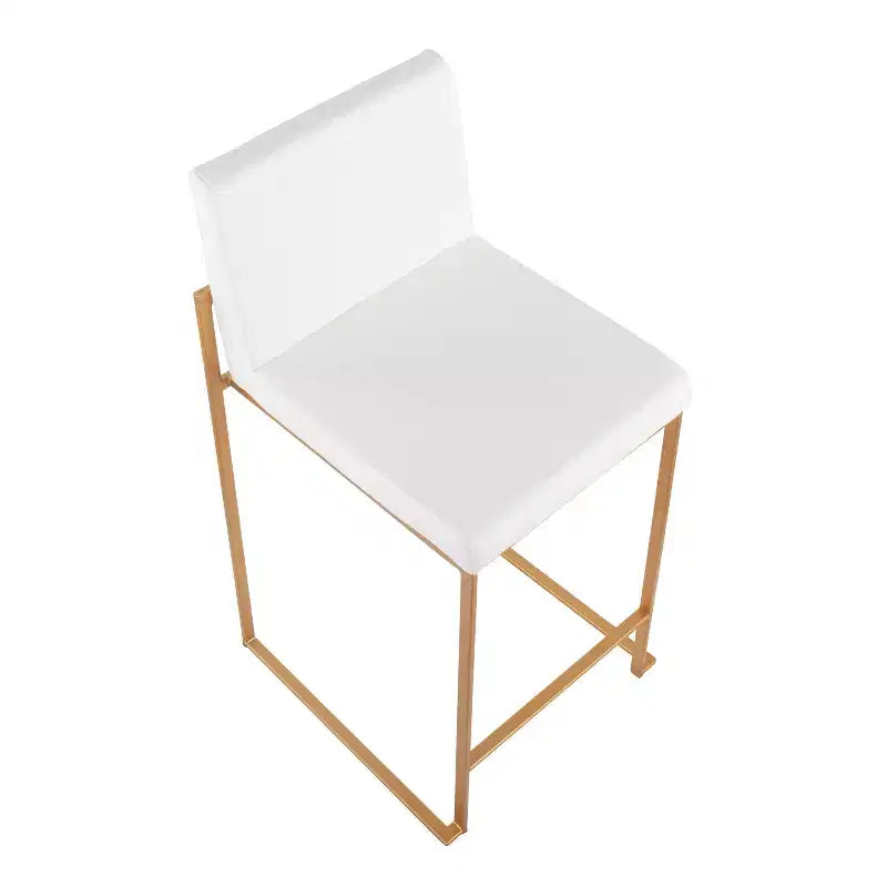 Set of 2 High-Back Counter Height Barstools – Faux Leather, Gold Steel Legs, 26" Seat