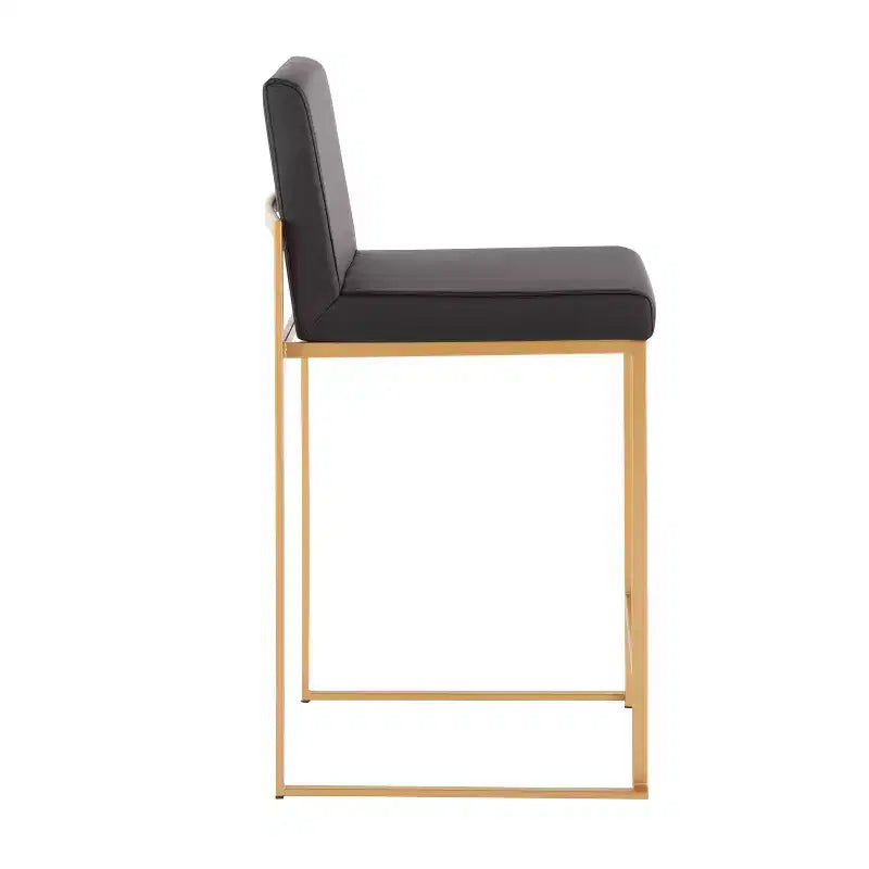 Set of 2 High-Back Counter Height Barstools – Faux Leather, Gold Steel Legs, 26" Seat