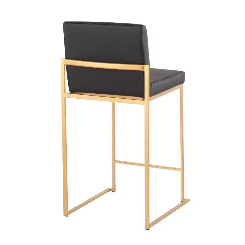 Set of 2 High-Back Counter Height Barstools – Faux Leather, Gold Steel Legs, 26" Seat