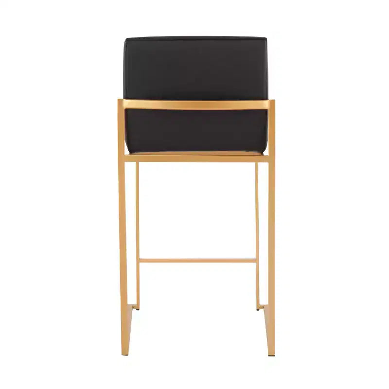 Set of 2 High-Back Counter Height Barstools – Faux Leather, Gold Steel Legs, 26" Seat
