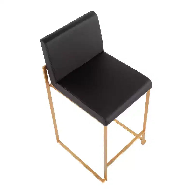 Set of 2 High-Back Counter Height Barstools – Faux Leather, Gold Steel Legs, 26" Seat